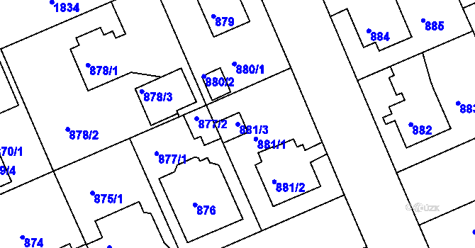 Parcela st. 881/3 v KÚ Bručná, Katastrální mapa