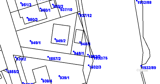 Parcela st. 948/3 v KÚ Bručná, Katastrální mapa