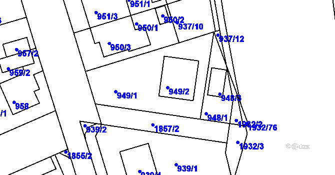 Parcela st. 949/2 v KÚ Bručná, Katastrální mapa