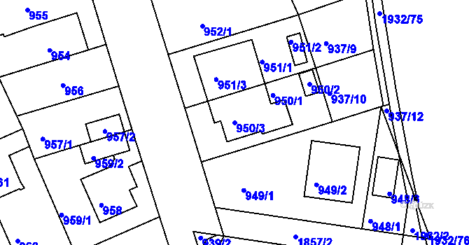 Parcela st. 950/3 v KÚ Bručná, Katastrální mapa
