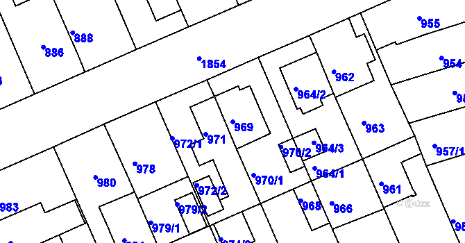 Parcela st. 969 v KÚ Bručná, Katastrální mapa