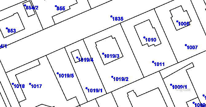 Parcela st. 1019/3 v KÚ Bručná, Katastrální mapa