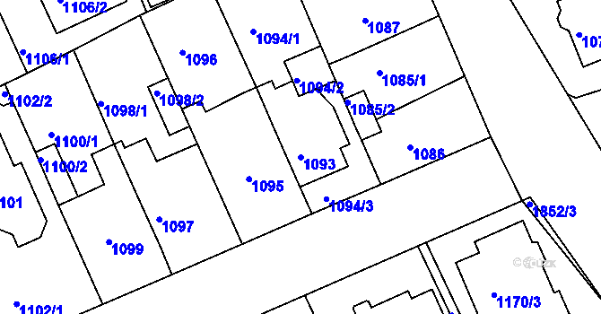Parcela st. 1093 v KÚ Bručná, Katastrální mapa
