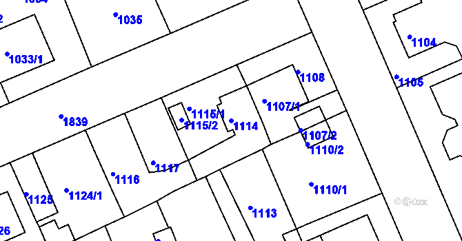 Parcela st. 1114 v KÚ Bručná, Katastrální mapa
