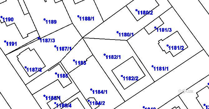 Parcela st. 1182/1 v KÚ Bručná, Katastrální mapa