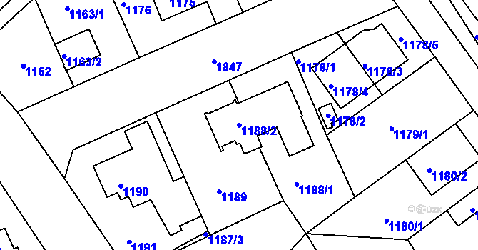 Parcela st. 1188/2 v KÚ Bručná, Katastrální mapa