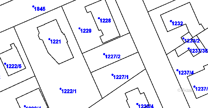 Parcela st. 1227/2 v KÚ Bručná, Katastrální mapa
