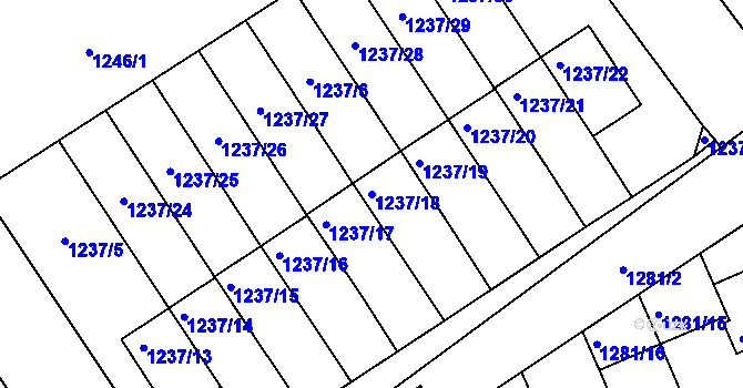 Parcela st. 1237/18 v KÚ Bručná, Katastrální mapa