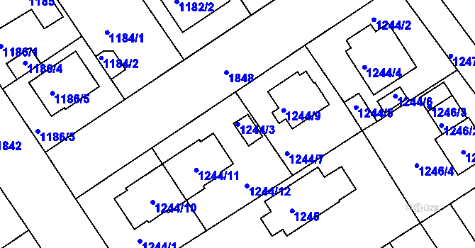 Parcela st. 1244/3 v KÚ Bručná, Katastrální mapa