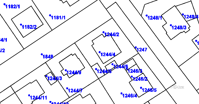 Parcela st. 1244/4 v KÚ Bručná, Katastrální mapa