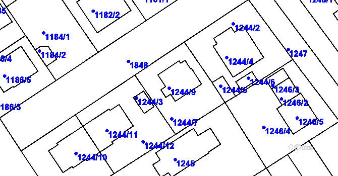 Parcela st. 1244/9 v KÚ Bručná, Katastrální mapa