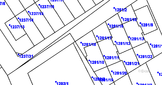 Parcela st. 1281/18 v KÚ Bručná, Katastrální mapa