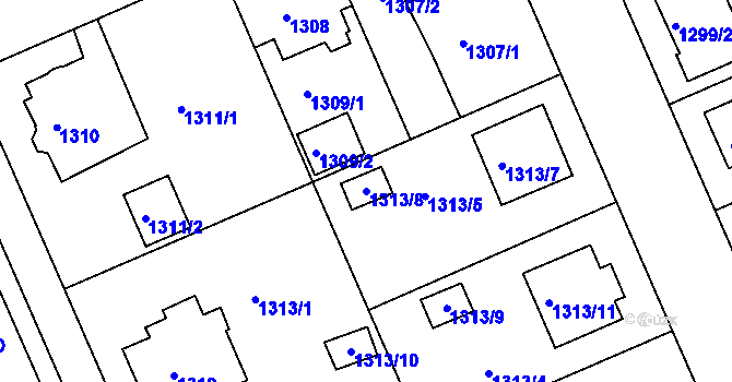 Parcela st. 1313/8 v KÚ Bručná, Katastrální mapa