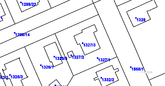 Parcela st. 1327/3 v KÚ Bručná, Katastrální mapa