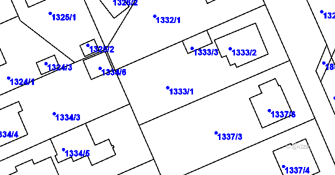 Parcela st. 1333/1 v KÚ Bručná, Katastrální mapa