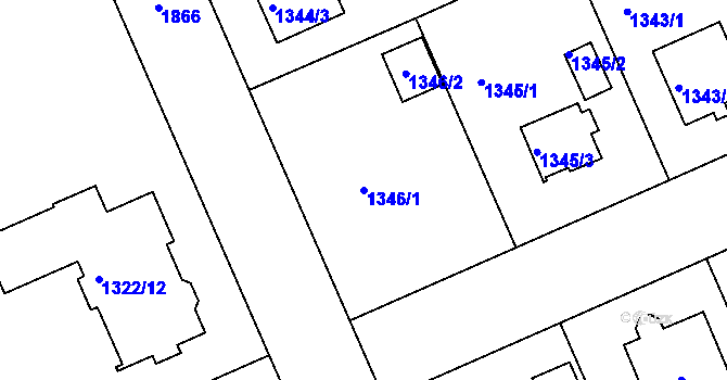 Parcela st. 1346/1 v KÚ Bručná, Katastrální mapa