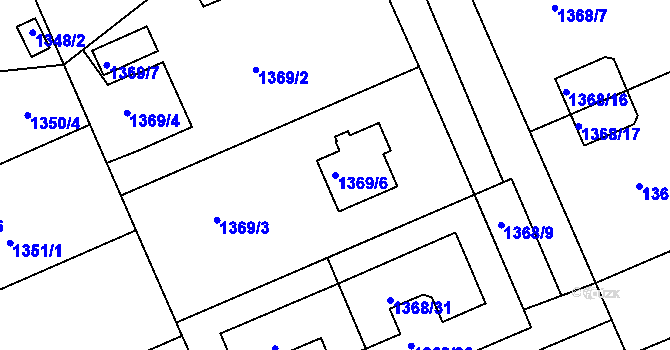 Parcela st. 1369/6 v KÚ Bručná, Katastrální mapa