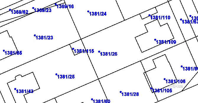 Parcela st. 1381/26 v KÚ Bručná, Katastrální mapa
