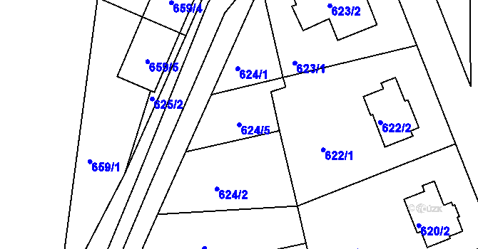 Parcela st. 624/5 v KÚ Bručná, Katastrální mapa