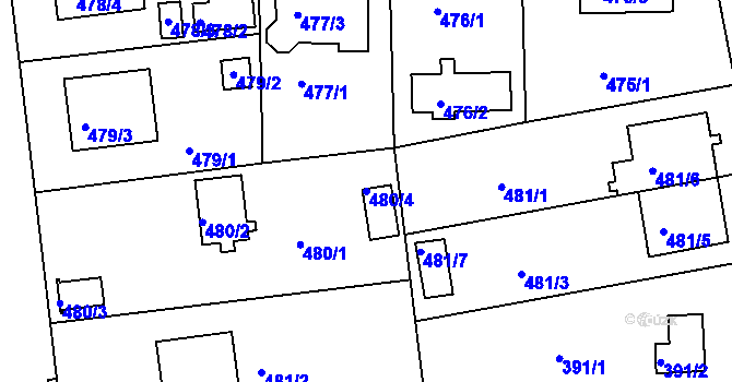 Parcela st. 480/4 v KÚ Bručná, Katastrální mapa