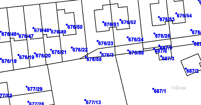Parcela st. 676/3 v KÚ Bručná, Katastrální mapa