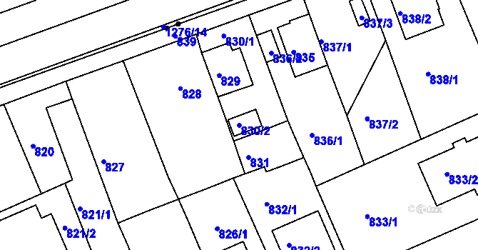 Parcela st. 830/2 v KÚ Bručná, Katastrální mapa