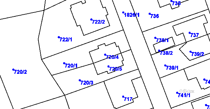 Parcela st. 720/4 v KÚ Bručná, Katastrální mapa
