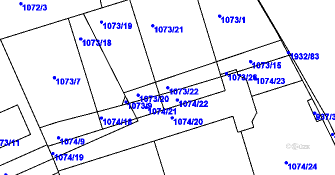 Parcela st. 1073/22 v KÚ Bručná, Katastrální mapa