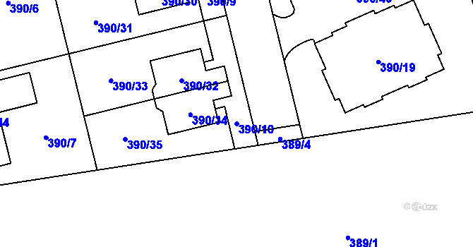 Parcela st. 390/10 v KÚ Bručná, Katastrální mapa