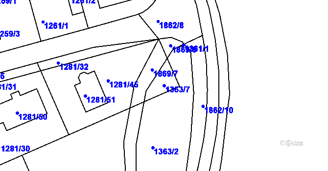 Parcela st. 1363/7 v KÚ Bručná, Katastrální mapa