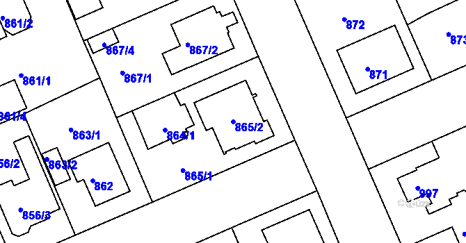 Parcela st. 865/2 v KÚ Bručná, Katastrální mapa