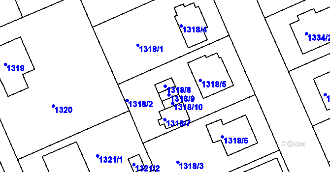 Parcela st. 1318/8 v KÚ Bručná, Katastrální mapa