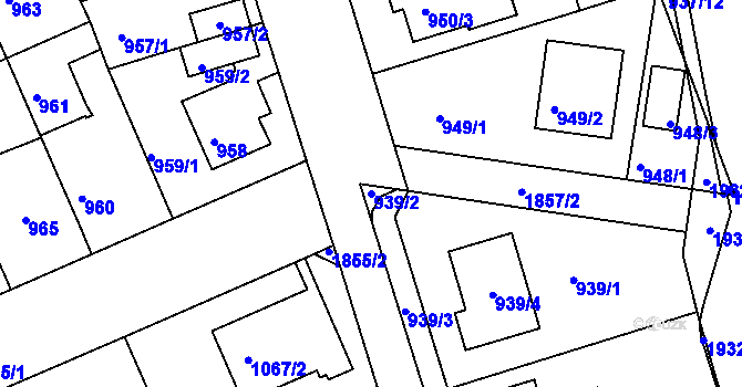 Parcela st. 939/2 v KÚ Bručná, Katastrální mapa