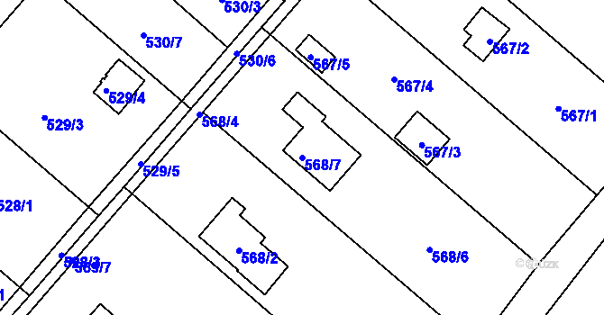 Parcela st. 568/7 v KÚ Doudlevce, Katastrální mapa