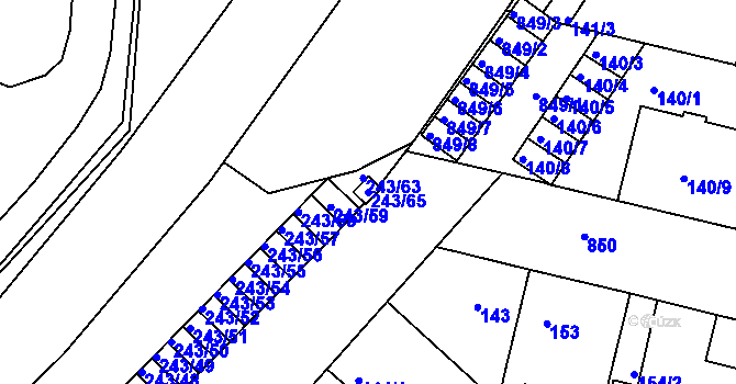 Parcela st. 243/65 v KÚ Doudlevce, Katastrální mapa