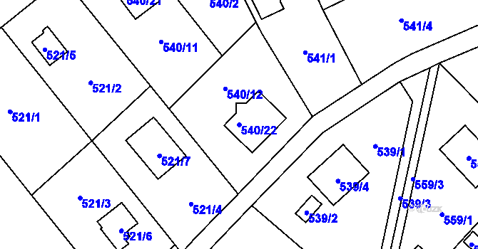 Parcela st. 540/22 v KÚ Doudlevce, Katastrální mapa