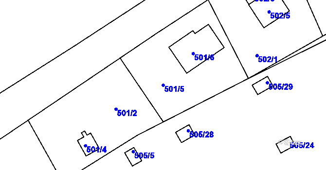 Parcela st. 501/5 v KÚ Doudlevce, Katastrální mapa