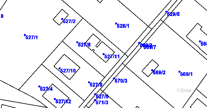 Parcela st. 527/11 v KÚ Doudlevce, Katastrální mapa