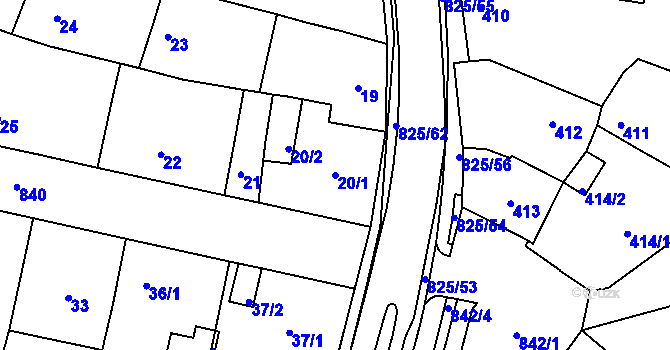 Parcela st. 20/1 v KÚ Doudlevce, Katastrální mapa