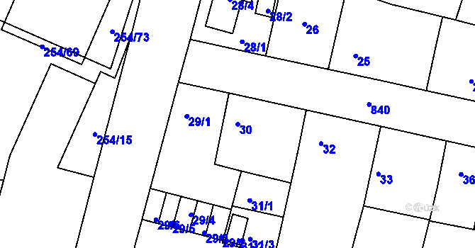 Parcela st. 30 v KÚ Doudlevce, Katastrální mapa