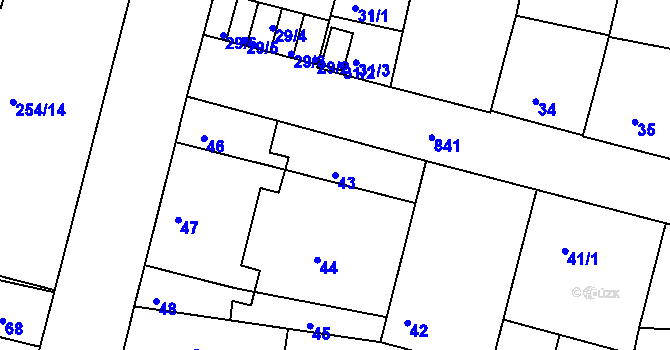 Parcela st. 43 v KÚ Doudlevce, Katastrální mapa