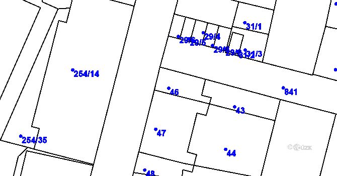 Parcela st. 46 v KÚ Doudlevce, Katastrální mapa