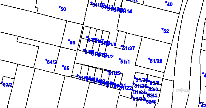 Parcela st. 51/2 v KÚ Doudlevce, Katastrální mapa
