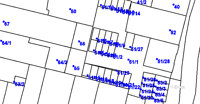Parcela st. 51/4 v KÚ Doudlevce, Katastrální mapa