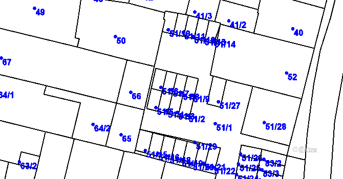 Parcela st. 51/7 v KÚ Doudlevce, Katastrální mapa