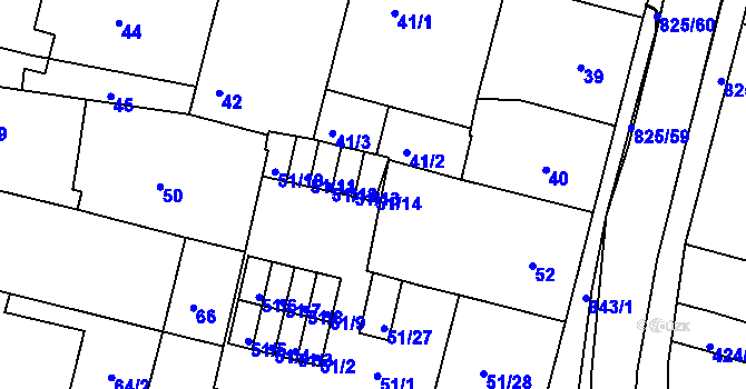 Parcela st. 51/14 v KÚ Doudlevce, Katastrální mapa
