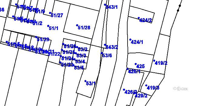 Parcela st. 53/6 v KÚ Doudlevce, Katastrální mapa