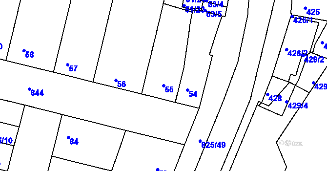 Parcela st. 55 v KÚ Doudlevce, Katastrální mapa