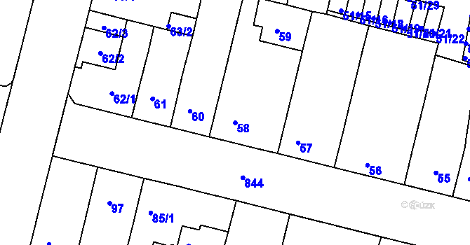 Parcela st. 58 v KÚ Doudlevce, Katastrální mapa