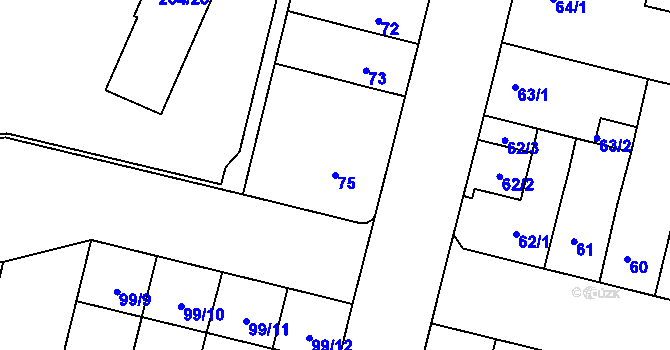 Parcela st. 75 v KÚ Doudlevce, Katastrální mapa